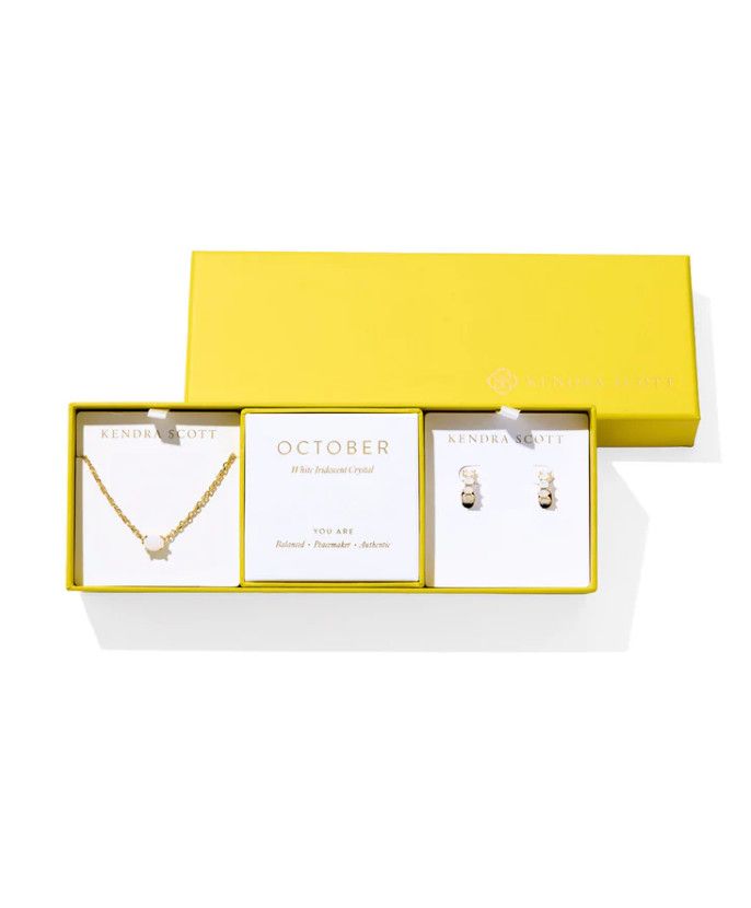 The Cailin Birthstone Gift Set in Gold White Iridescent Crystal