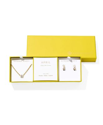 The Cailin Birthstone Gift Set in Gold White Crystal