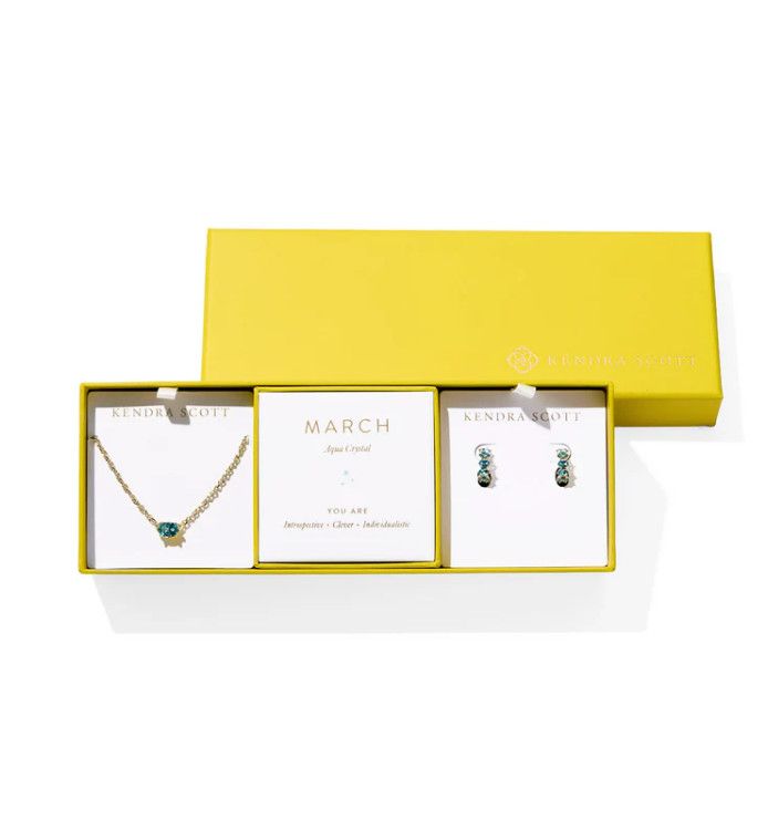 The Cailin Birthstone Gift Set in Gold Aqua Crystal