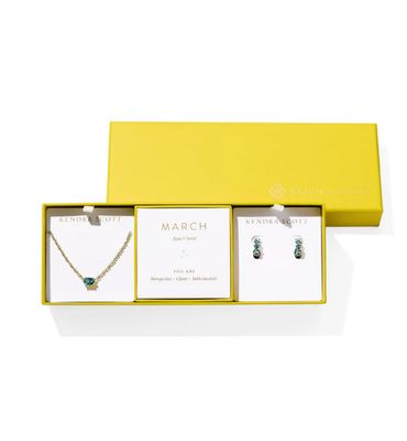 The Cailin Birthstone Gift Set in Gold Aqua Crystal