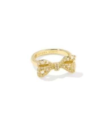 The Krista Bow Cocktail Ring Gold White Mix, Size: 6