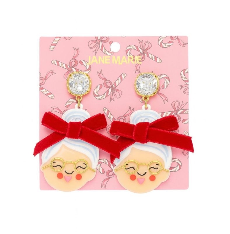 Acrylic Mrs Claus Earrings with Velvet Bow