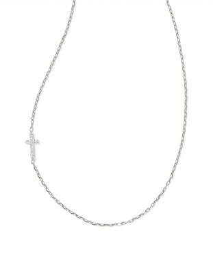 Cross Inline Pave Necklace in Sterling SIlver White Topaz