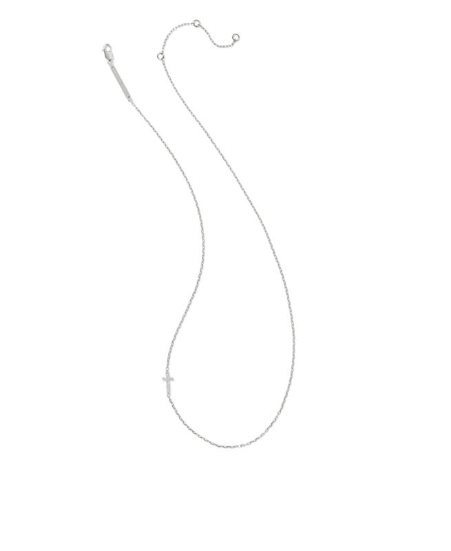 Cross Inline Pave Necklace in Sterling SIlver White Topaz