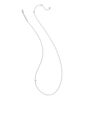 Cross Inline Pave Necklace in Sterling SIlver White Topaz