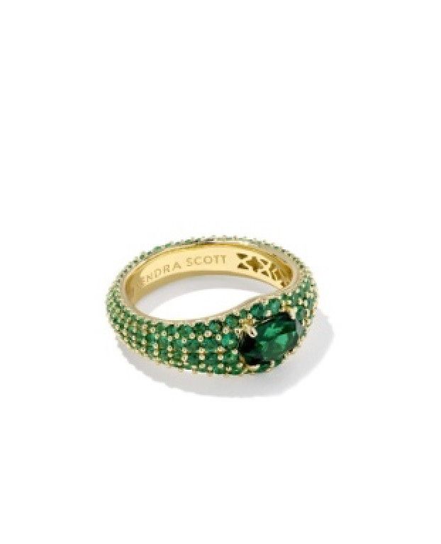 The Bella Band Ring in Gold Dark Green Crystal, Size: 8