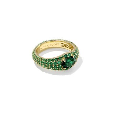 The Bella Band Ring in Gold Dark Green Crystal