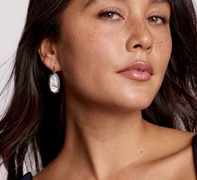 The Dani Bezel Drop Earrings in Gold Ivory Mother of Pearl