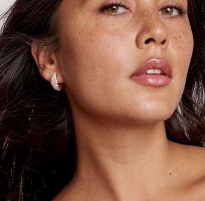 The Bella Hoop Earrings in Gold White Crystal