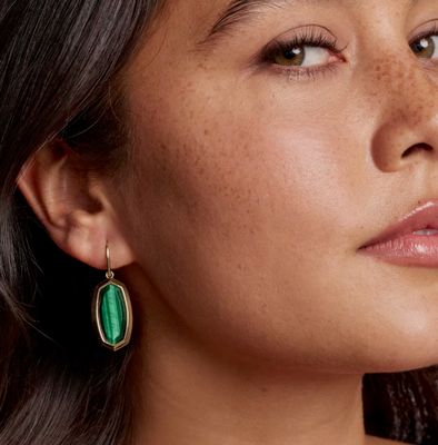 The Dani Bezel Drop Earrings in Gold Green Tiger's Eye