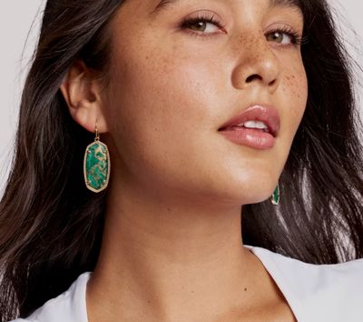 The Elle Drop Earrings in Gold Bronze Malachite