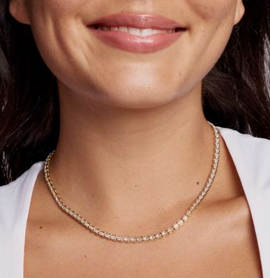The Bella Tennis Necklace in Gold White Crystal