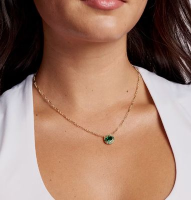 The Bella Pendant Necklace in Gold Dark Green Crystal