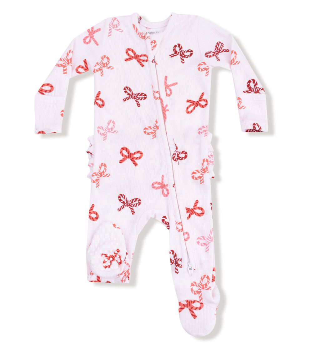 Candy Cane Bows 2 Way Zipper Footie