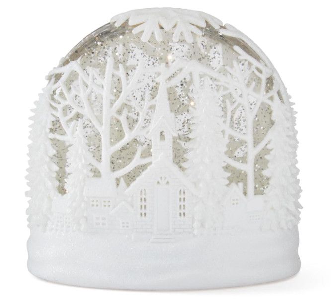 White Cutout LED Oval Water Spinning Snow Globe with timer