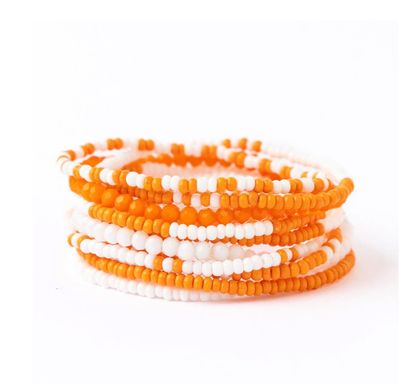 Orange &amp; White 10 Strand Beaded Bracelet Set