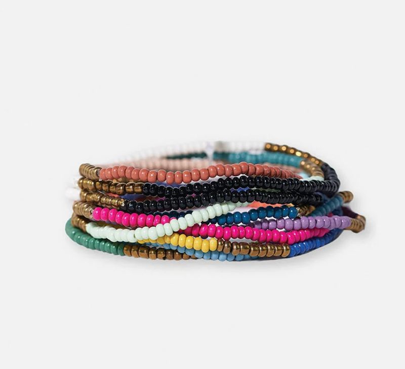 Sage Color Block &amp; Gold Beads 10 Strand Beaded Bracelet Set