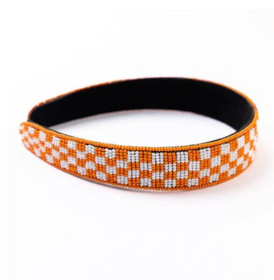Orange &amp; White Checkered Beaded Headband