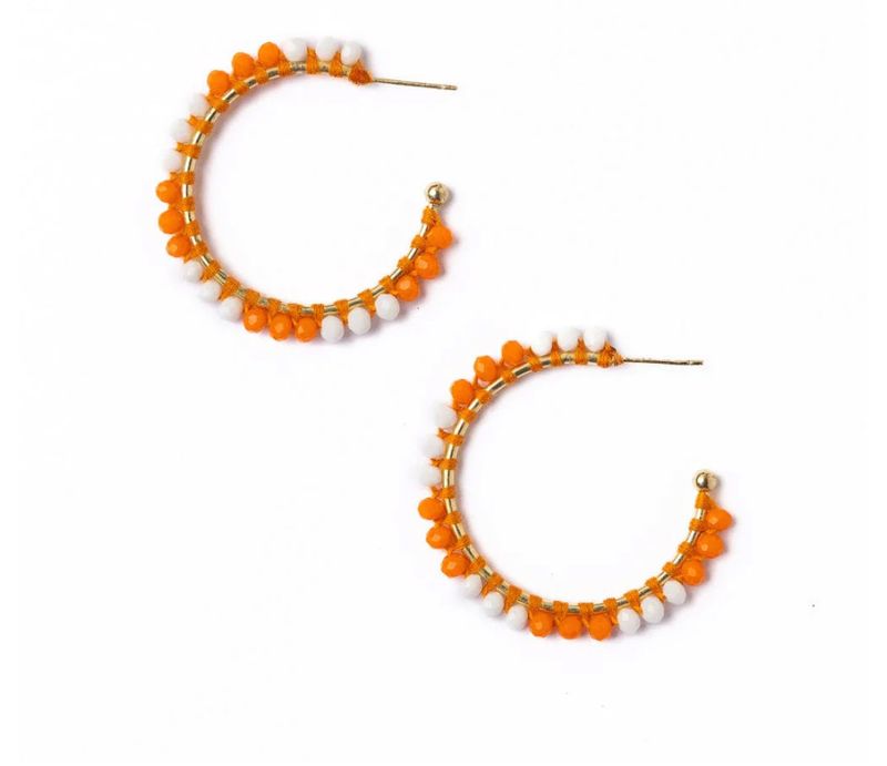 Crystal Threaded Beads Hoop Game Day Earrings