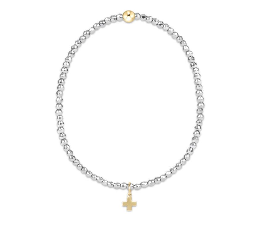 Enewton EXTENDS Silver Faceted Hematite 2mm Bead Bracelet Signature Cross Gold Charm
