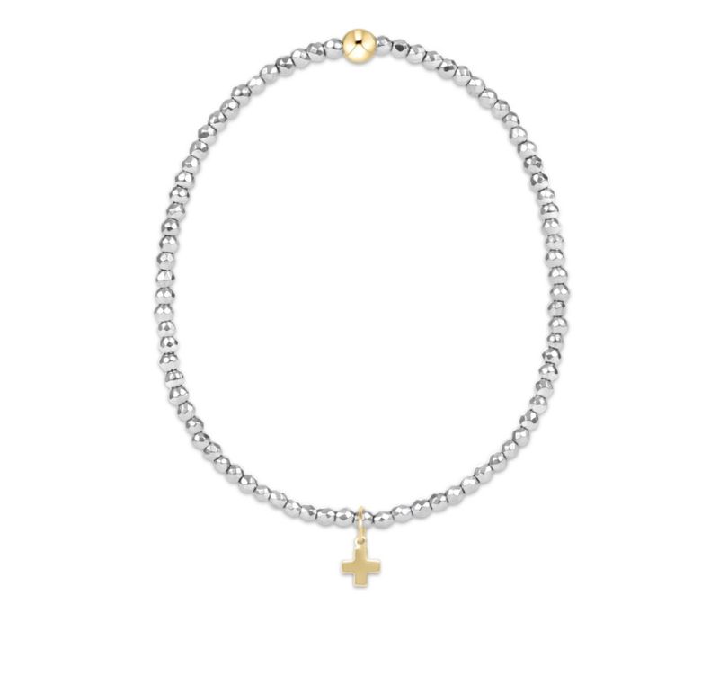 Enewton EXTENDS Silver Faceted Hematite 2mm Bead Bracelet Signature Cross Gold Charm
