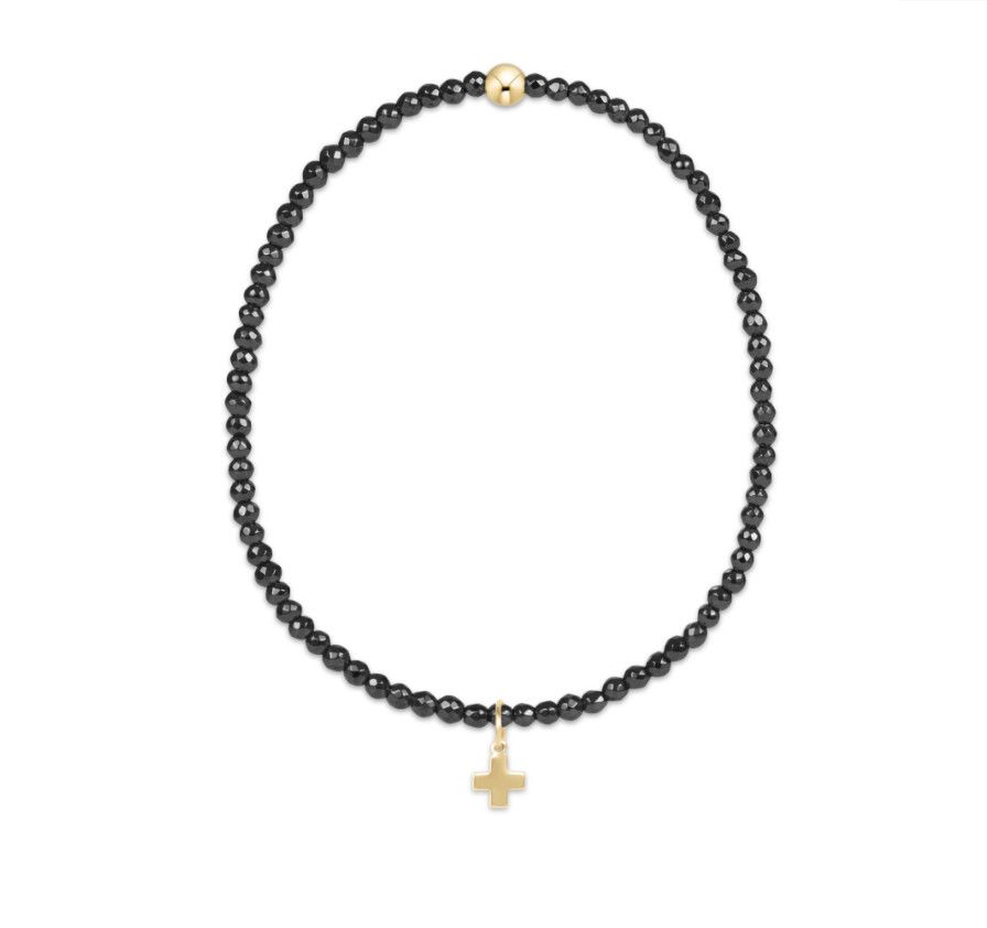 Enewton EXTENDS Faceted Hematite 2mm Bead Bracelet Signature Cross Gold Charm