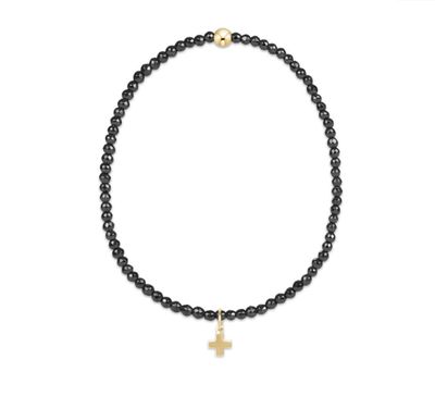 Enewton EXTENDS Faceted Hematite 2mm Bead Bracelet Signature Cross Gold Charm