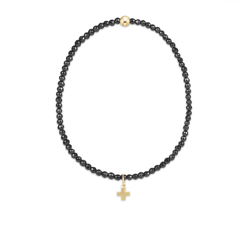 Enewton EXTENDS Faceted Hematite 2mm Bead Bracelet Signature Cross Gold Charm
