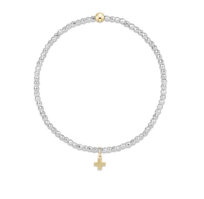 Enewton EXTENDS Bright Silver Faceted Hematite 2mm Bead Bracelet Signature Cross Gold Charm