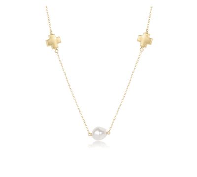 15&quot; Choker Signature Cross Admire Simplicity Chain Gold Pearl