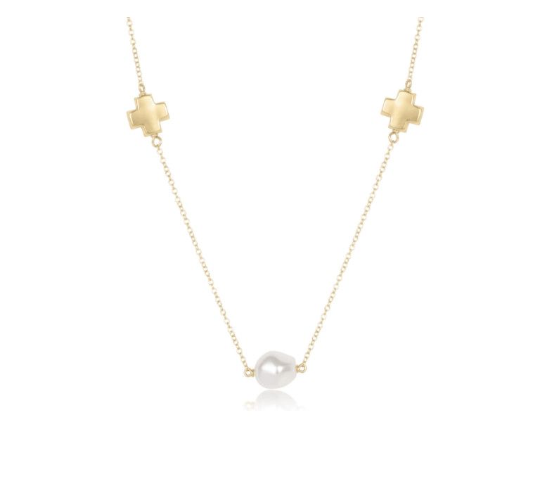 15&quot; Choker Signature Cross Admire Simplicity Chain Gold Pearl
