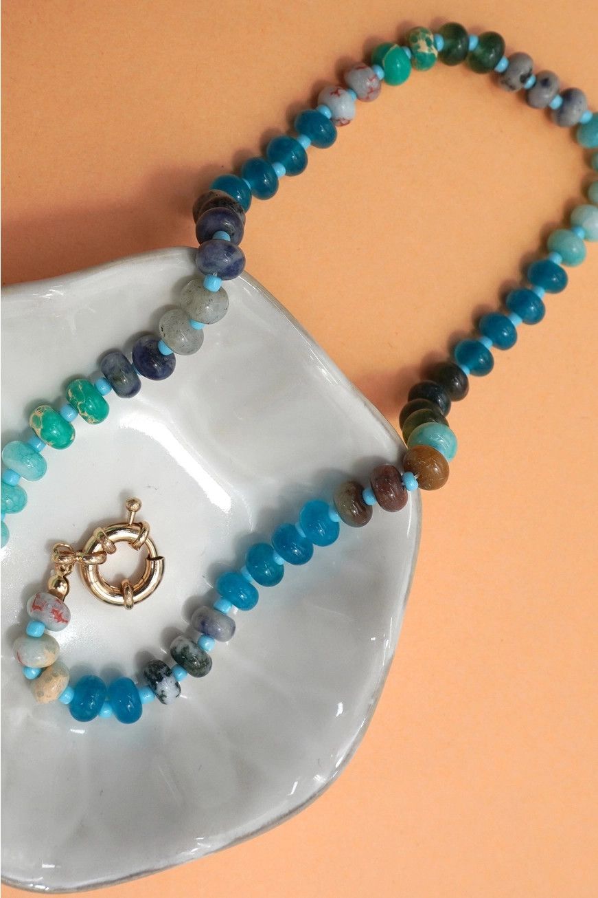 Natural Stone Beaded Necklace, Color: Bohemian Blue