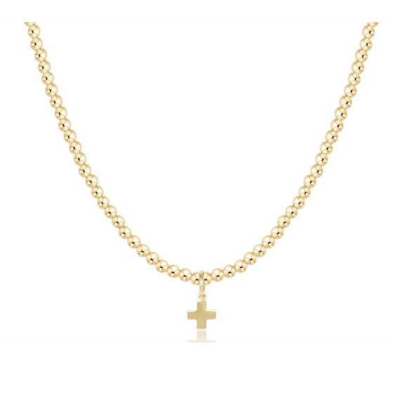 15&quot; Choker Classic Gold 3mm Bead Signature Cross Gold Charm