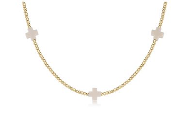 15&quot; Choker Signature Cross Gold Pattern 2mm Bead Off-White
