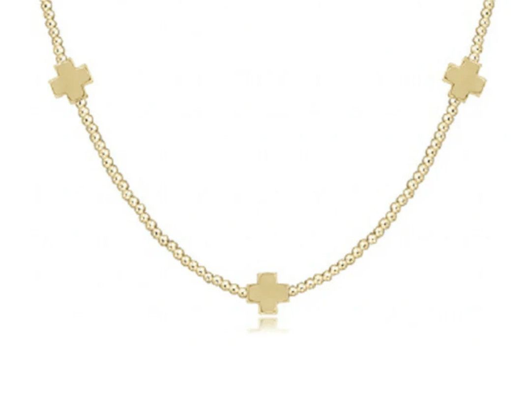 15&quot; Choker Signature Cross Gold Pattern 2mm Bead Signature Cross Gold