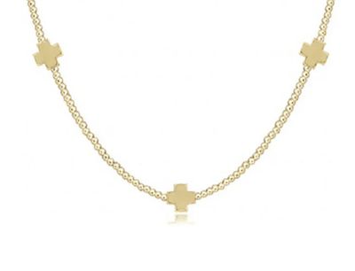 15&quot; Choker Signature Cross Gold Pattern 2mm Bead Signature Cross Gold