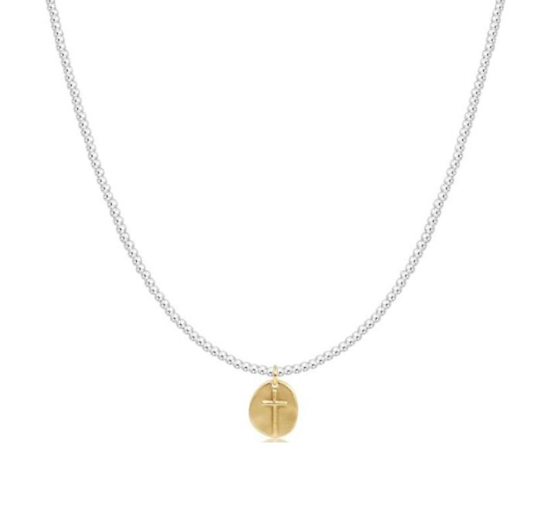 15&quot; Choker Classic Sterling Mixed Metal 2mm Bead Inspire Small Gold Charm