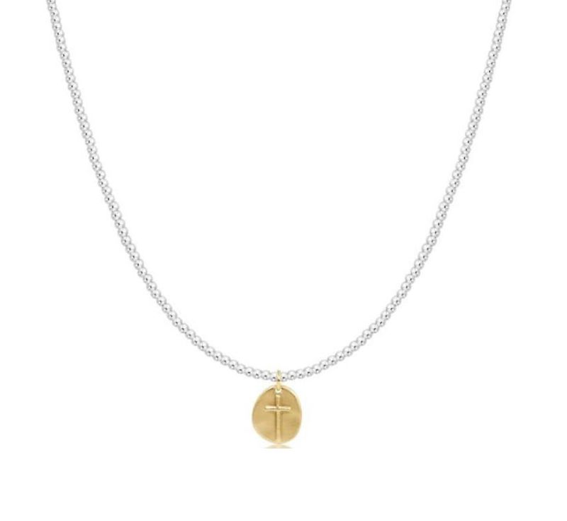 15&quot; Choker Classic Sterling Mixed Metal 2mm Bead Inspire Small Gold Charm