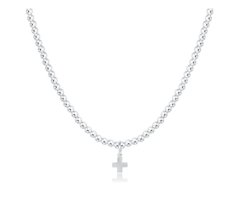 15&quot; Choker Classic Sterling 3mm Bead Signature Cross Sterling Charm