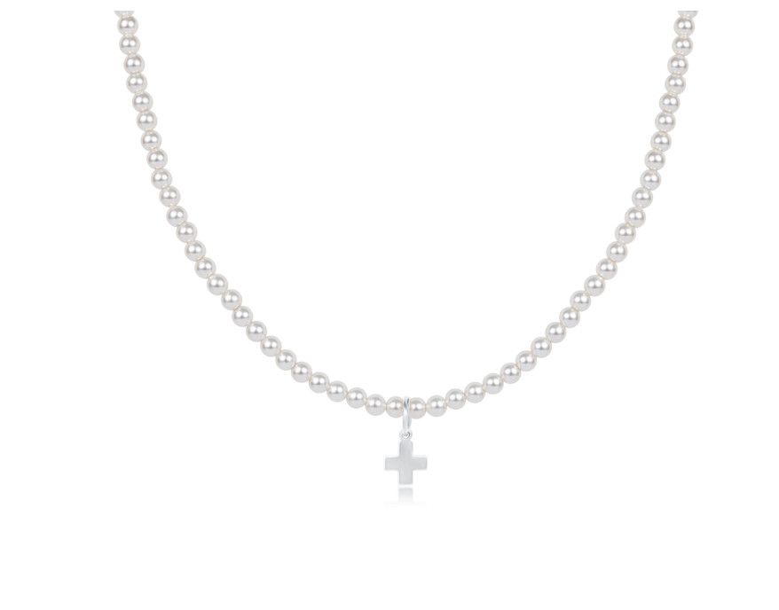 15&quot; Choker Classic Pearl 3mm Bead Signature Cross Sterling Charm