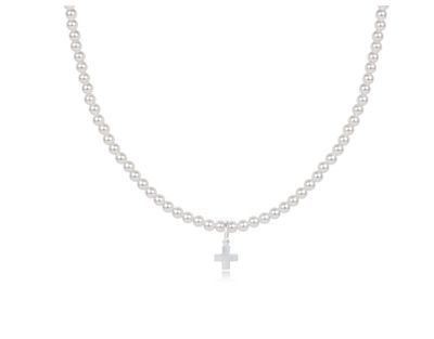 15&quot; Choker Classic Pearl 3mm Bead Signature Cross Sterling Charm