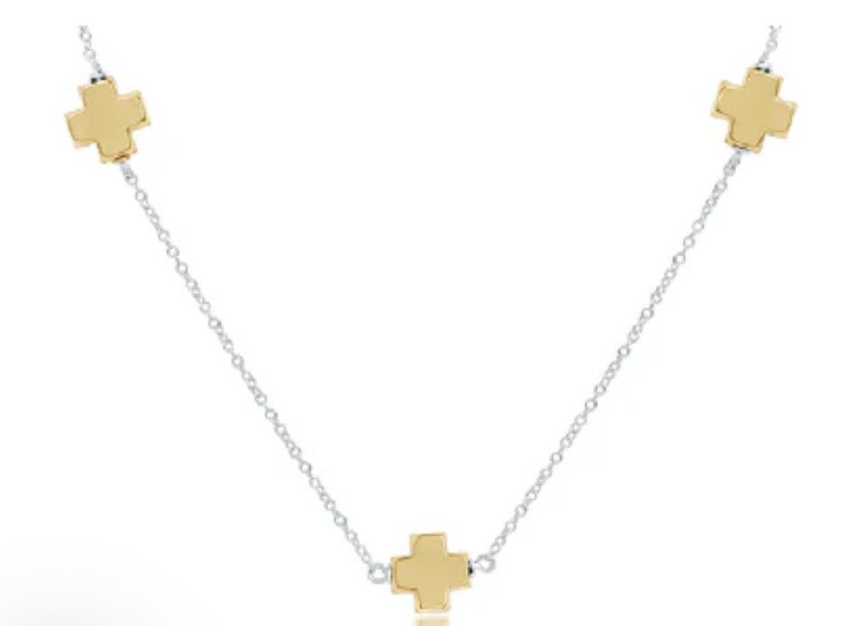 15&quot; Choker Simplicity Chain Sterling Mixed Metal Signature Cross Gold