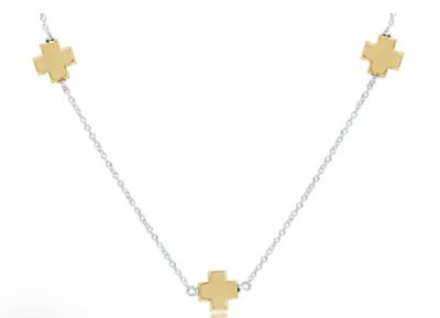 15&quot; Choker Simplicity Chain Sterling Mixed Metal Signature Cross Gold