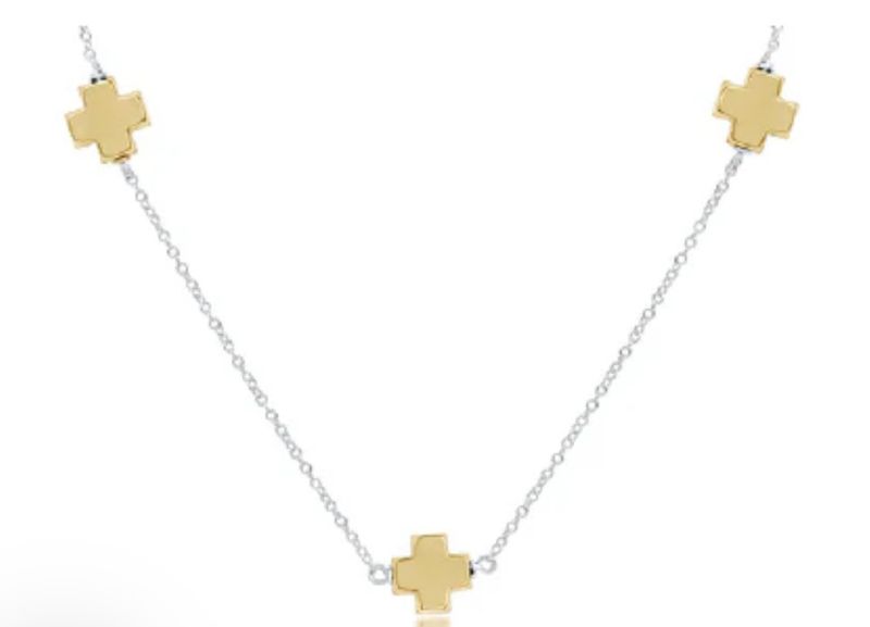 15&quot; Choker Simplicity Chain Sterling Mixed Metal Signature Cross Gold