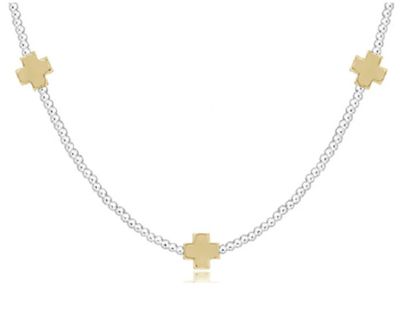 15&quot; Choker Signature Cross Sterling Mixed Metal Pattern 2mm Bead Signature Cross Gold