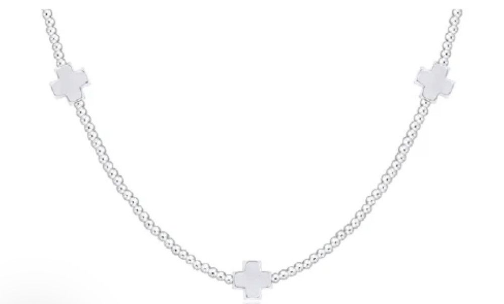 15&quot; Choker Signature Cross Sterling Pattern 2mm Bead Signature Cross Sterling