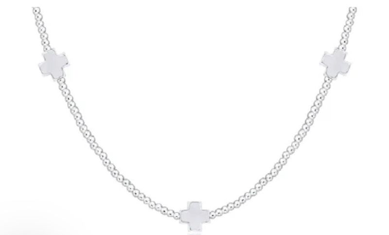 15&quot; Choker Signature Cross Sterling Pattern 2mm Bead Signature Cross Sterling