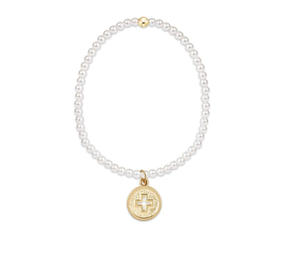 Enewton EXTENDS Classic Pearl 3mm Bead Bracelet Signature Cross Gold Disc