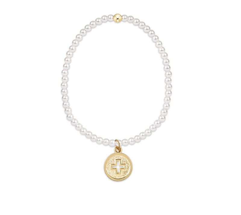 Enewton EXTENDS Classic Pearl 3mm Bead Bracelet Signature Cross Gold Disc