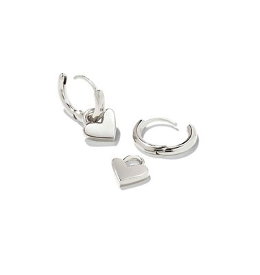 Heart Padlockk Huggie Earrings in Sterling Silver